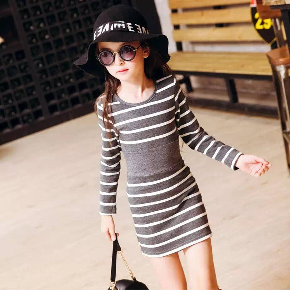 Thumbnail: Toddler Children Girls Fashion Striped Dresses