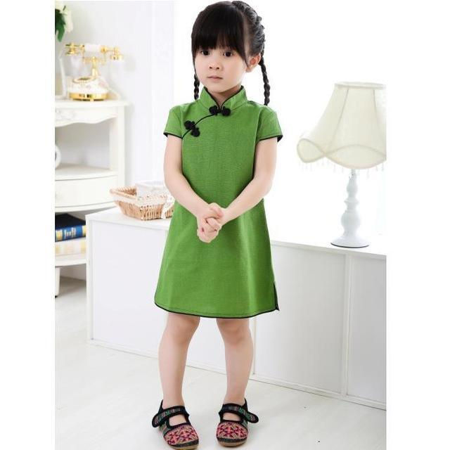 Thumbnail: Adorable Girls Short Sleeve Qipao Dress Clothes