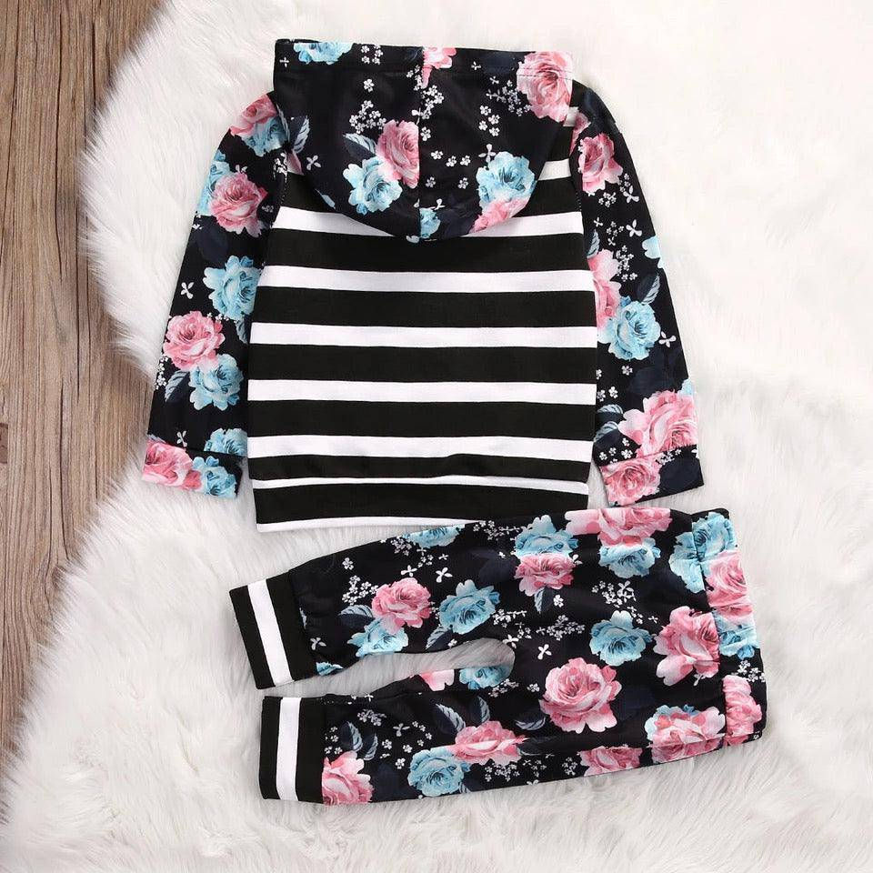 Thumbnail: Baby Girls Hoodie Stripe Flower Sweatshirt Pants
