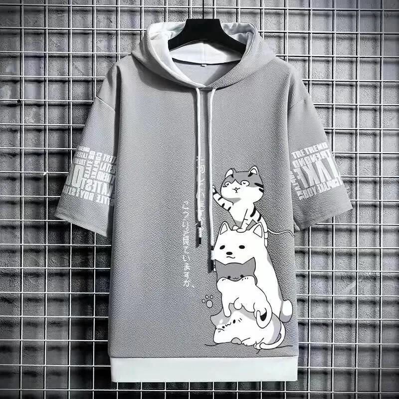 Thumbnail: Cute Cat & Dog Graphic Hoodie Short Sleeve Unisex Top