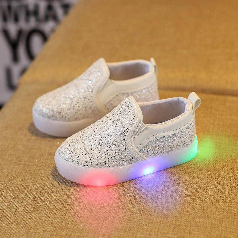 Thumbnail: Fashionable Leather Girls Bling Led Sneakers Shoes