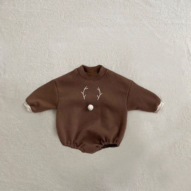 Thumbnail: Adorable Baby Reindeer Hoodie Romper with Hat Winter Outfit