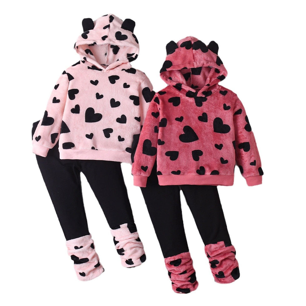 Thumbnail: Kids Fuzzy Heart Hoodie and Pants Winter Set