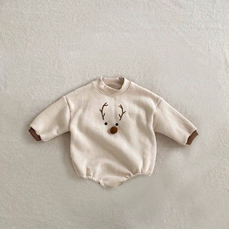 Thumbnail: Adorable Baby Reindeer Hoodie Romper with Hat Winter Outfit