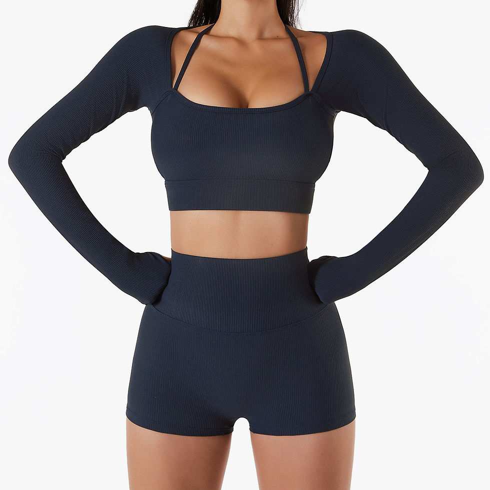 Thumbnail: Women Ribbed Long Sleeve Sports Set with Halter Crop Top