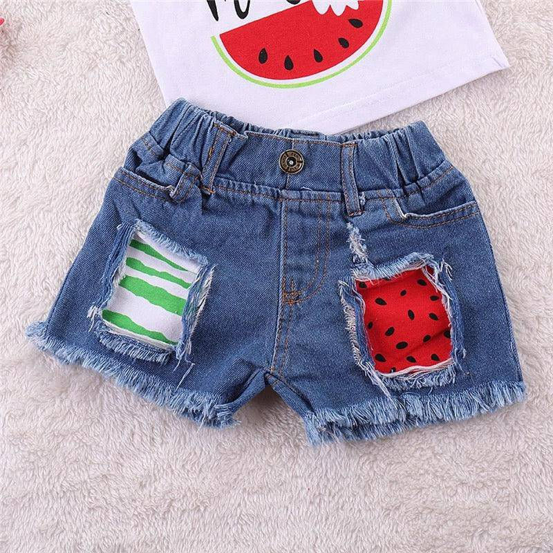 Thumbnail: Toddler Baby Girl Tops One Melon Striped Round Neck Clothes