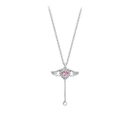 Thumbnail: New Crystal Angel Wings Heart Pendant Necklace Valentine's Day
