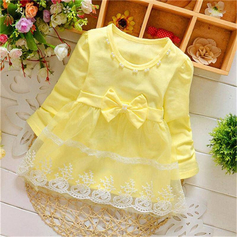 Thumbnail: Baby Girls Long Sleeve Lace Bow Birthday Dress