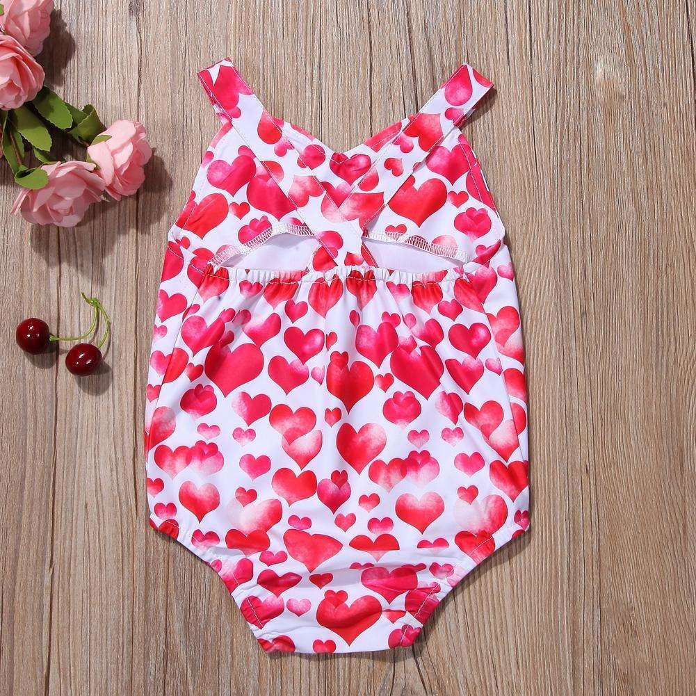 Baby Girl Red Heart Romper Cute Sleeveless Summer Jumpsuit