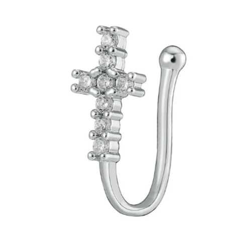 Thumbnail: Women Teens Gold Silver Plated Crystal Ear Cuff Fake Nose Ring