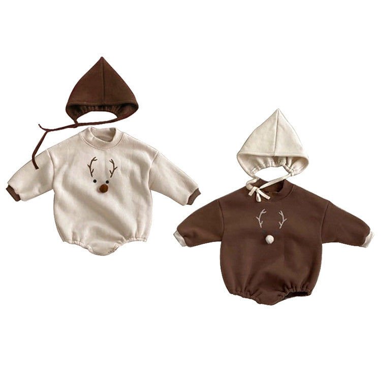 Thumbnail: Adorable Baby Reindeer Hoodie Romper with Hat Winter Outfit