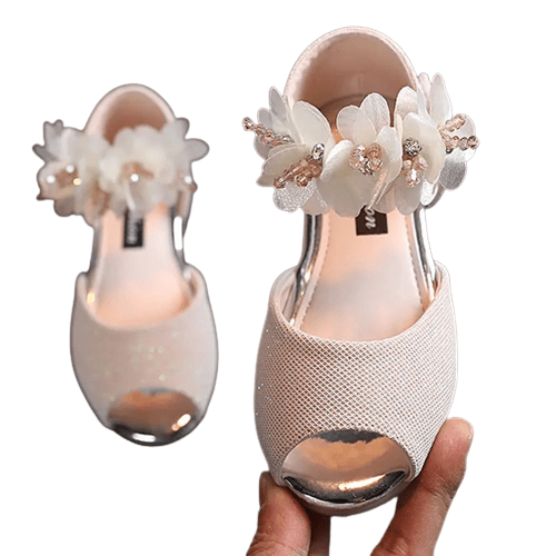 Thumbnail: Girls Flower Rhinestone Low Heel Shoes