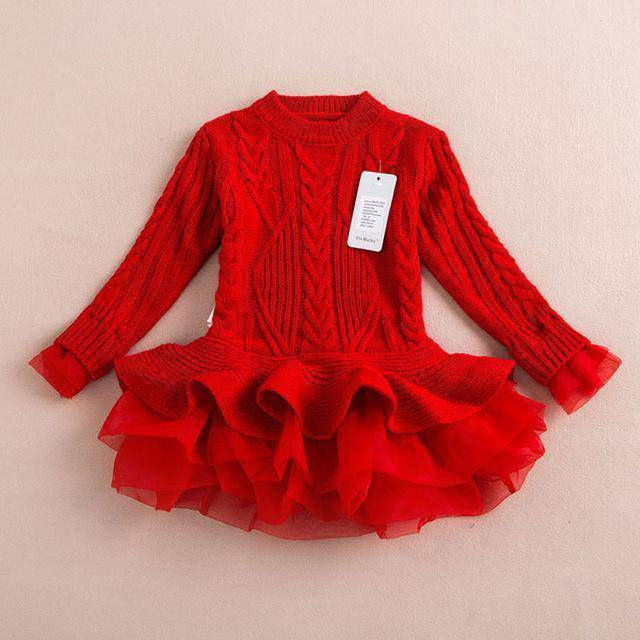 Thumbnail: Warm Knitted Chiffon Girl Party Dress