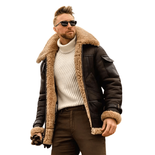 Thumbnail: Men Winter Fur Collar Leather Jacket