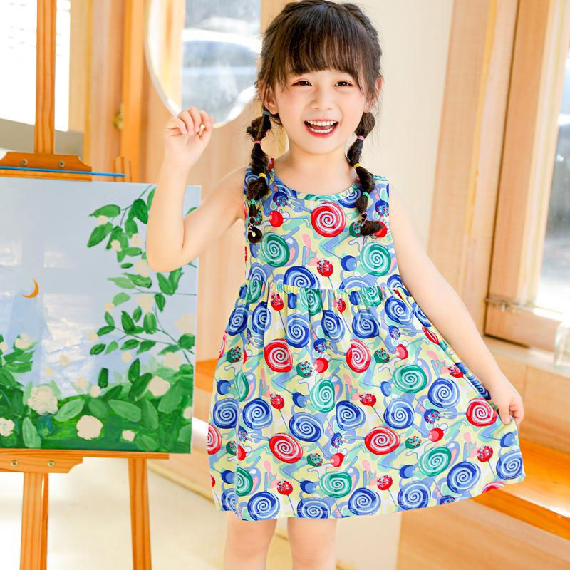 Thumbnail: Girls Tropical Animal Print Sleeveless Dress Summer Outfit