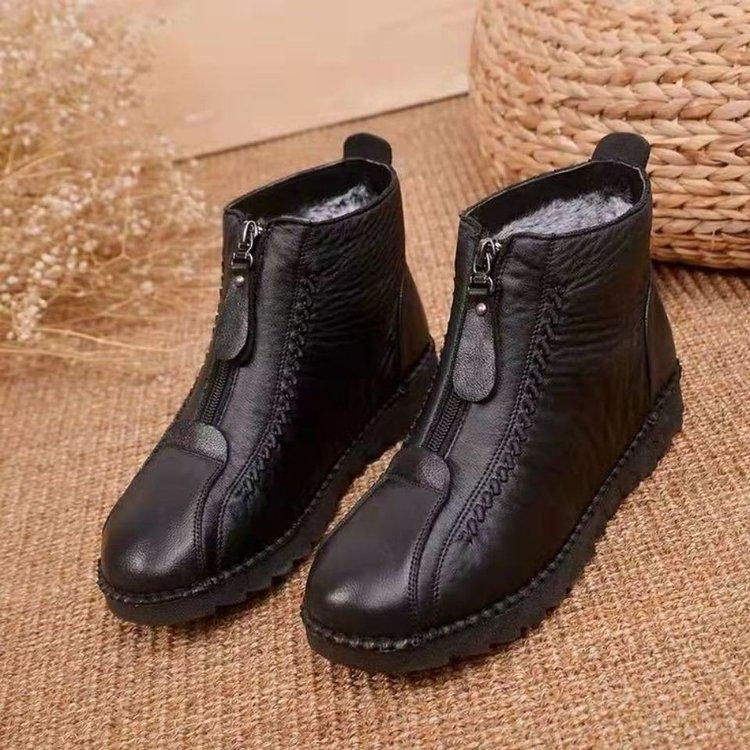 Thumbnail: Women's Winter Leather Ankle Boots with Side Zipper & Warm Lining
