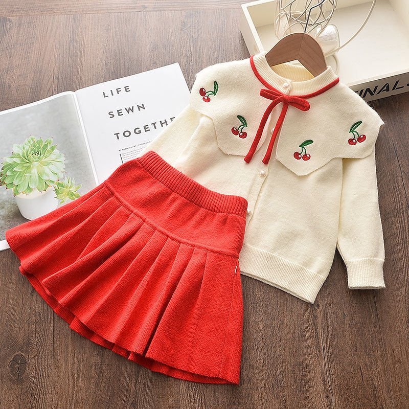 Thumbnail: Toddler Girl Fall Plaid Skirt Outfit with Flower Purse 2-Piece Set