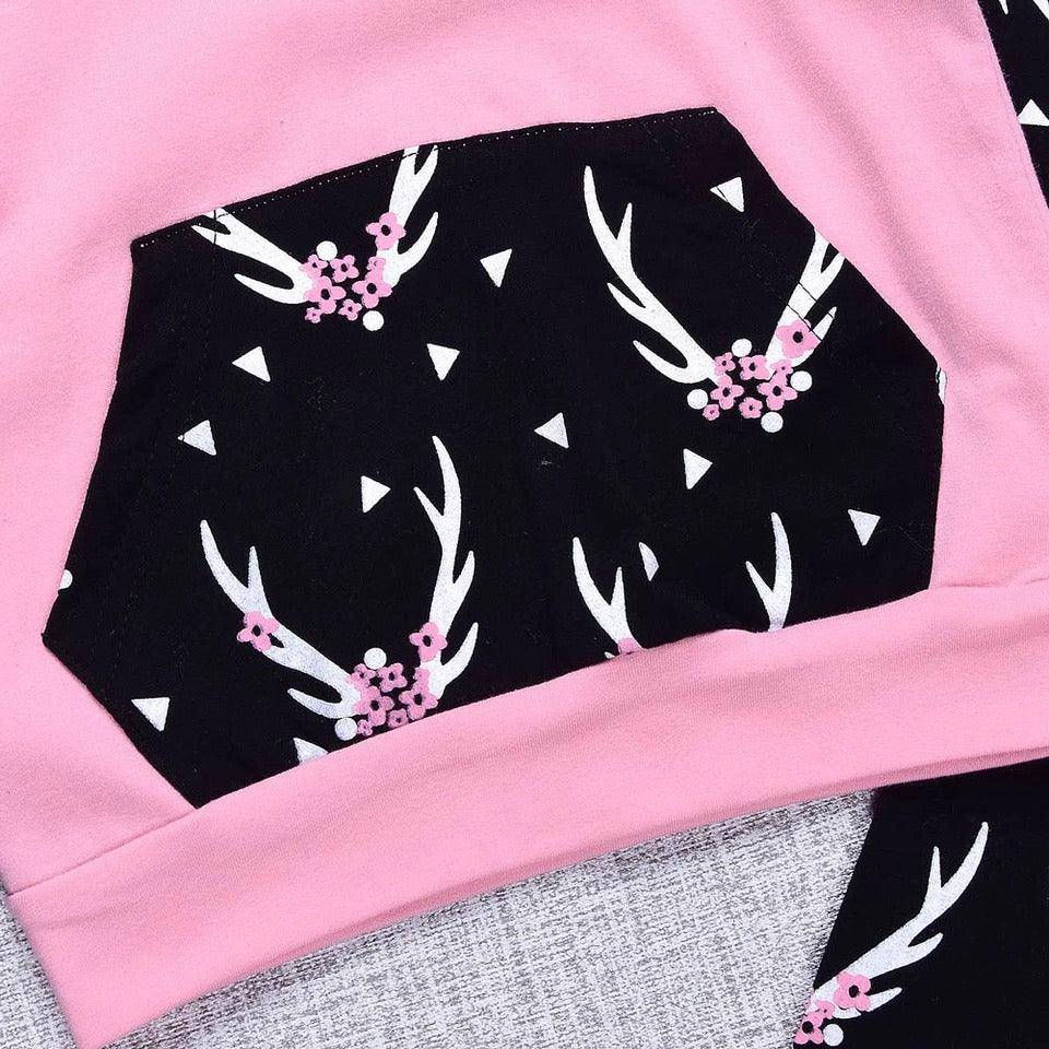 Thumbnail: Girls Hoodie Reindeer Buckhorn Print Leggings Clothing Sets