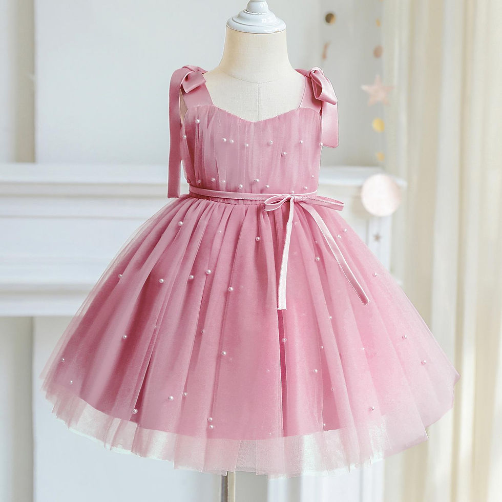 Thumbnail: ElegantTulle Party Dress for Girls with Bow Straps & Beading