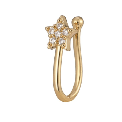 Thumbnail: Women Teens Gold Silver Plated Crystal Ear Cuff Fake Nose Ring
