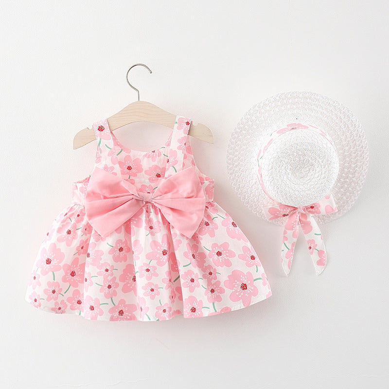Thumbnail: Baby Girl Floral Sundress & Hat Set Bow Summer Outfit