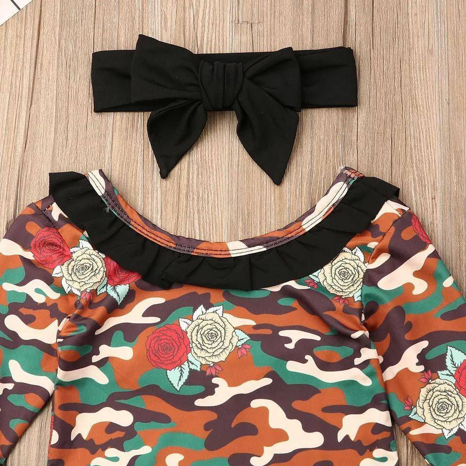 Thumbnail: Toddler Baby Girl Camouflage Bell Bottom Headband Outfit