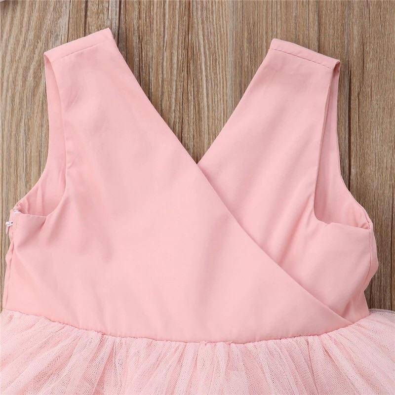 Thumbnail: Toddler Baby Girls Flower V Neck Tulle Bow Dress
