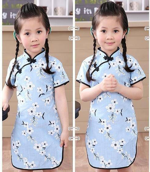 Thumbnail: Adorable Girls Short Sleeve Qipao Dress Clothes