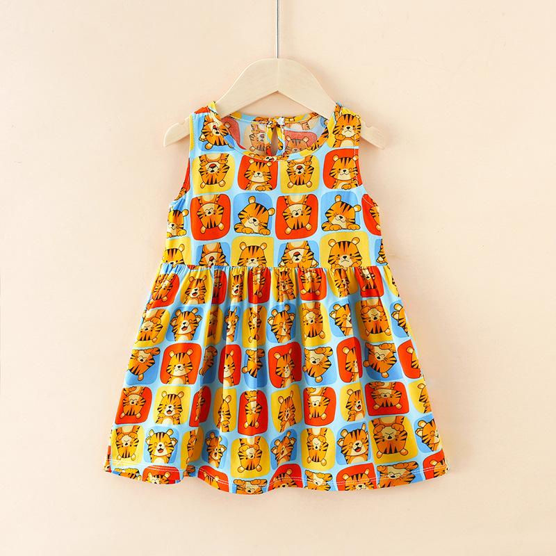Thumbnail: Girls Tropical Animal Print Sleeveless Dress Summer Outfit