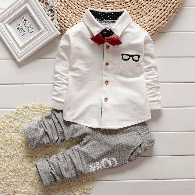 Thumbnail: Spring kids boys button letter bow suit jacket +pants clothes
