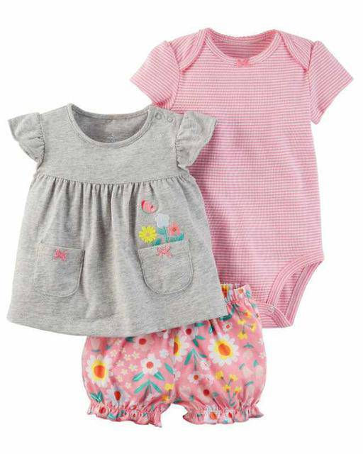 Thumbnail: 3pcs Flower Tops Short Romper Dress Bodysuit