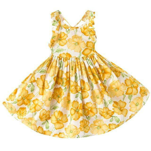 Thumbnail: Summer Baby Girls Backless Vintage Floral Party Dress