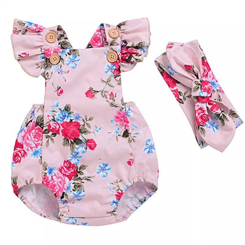 Thumbnail: Baby Girls Bodysuit Flower Headband Outfit