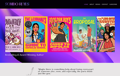 Author Sonido Reyes website homepage featuring several books