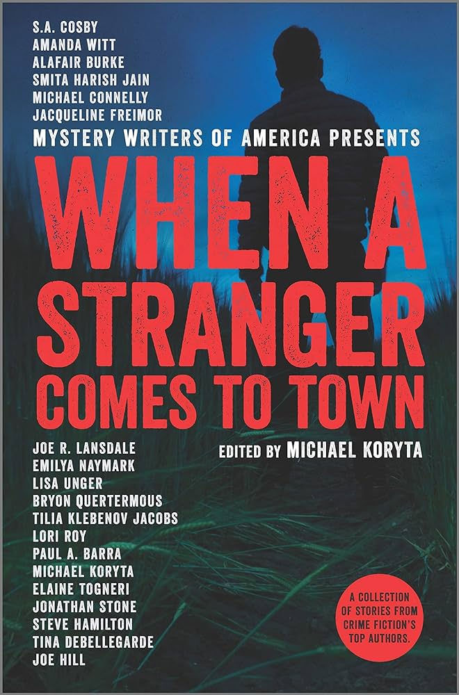 Mystery Writers of America Presents: When A Stranger Comes To Town. Cover of a silhouette figure against a bluish black night.
