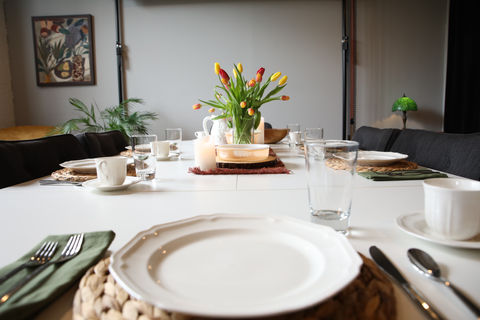 Close up on props for dining in The Little Studio at October Two.