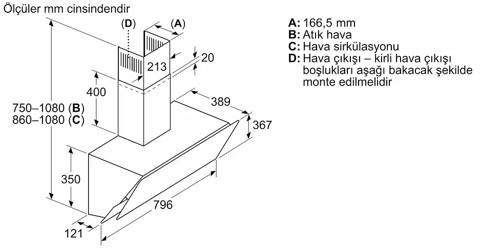 Küçük resim: Duvar Tipi Davlumbaz 80 cm Siyah Cam, Siyah