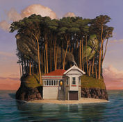House nestled in island trees, Barry Ross Smith artwork