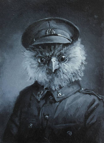 Owl in military uniform portrait