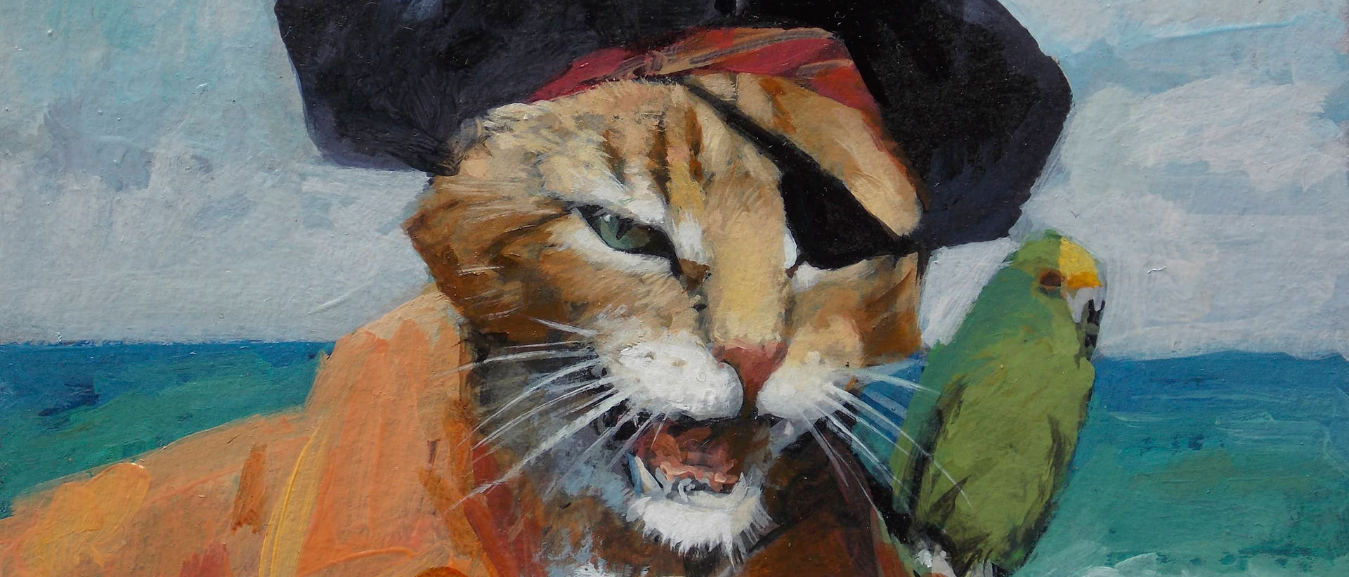Pirate cat with parrot