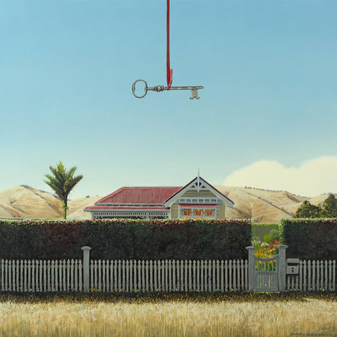 door key, high fence, hedge, sunny day,
