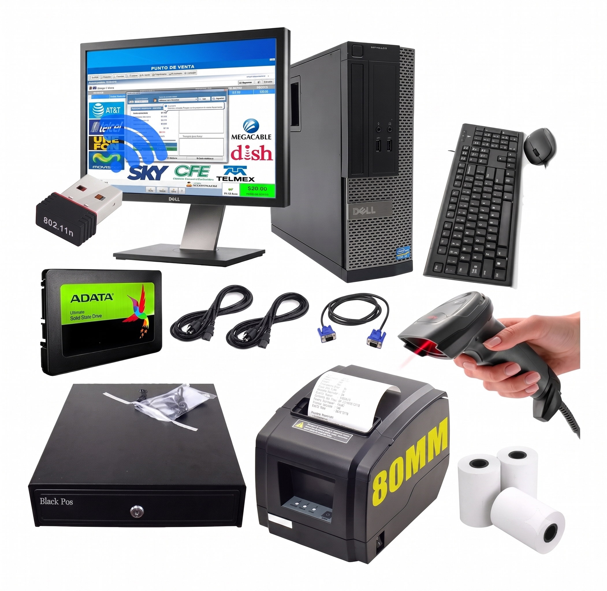 kit punto de venta: Pc + impresora 80mm + lector + cajon + Eleventa