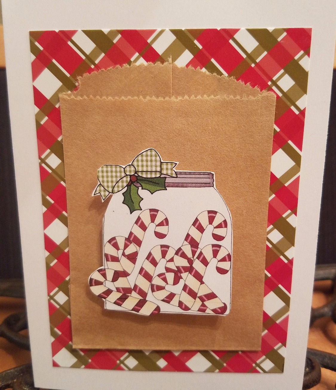 Gift Card Candy Cane Jar Pop Up with Plaid Background