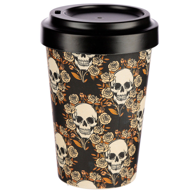 ECO Skull and Roses Bamboo Biodegradable Screw Top Travel Mug
