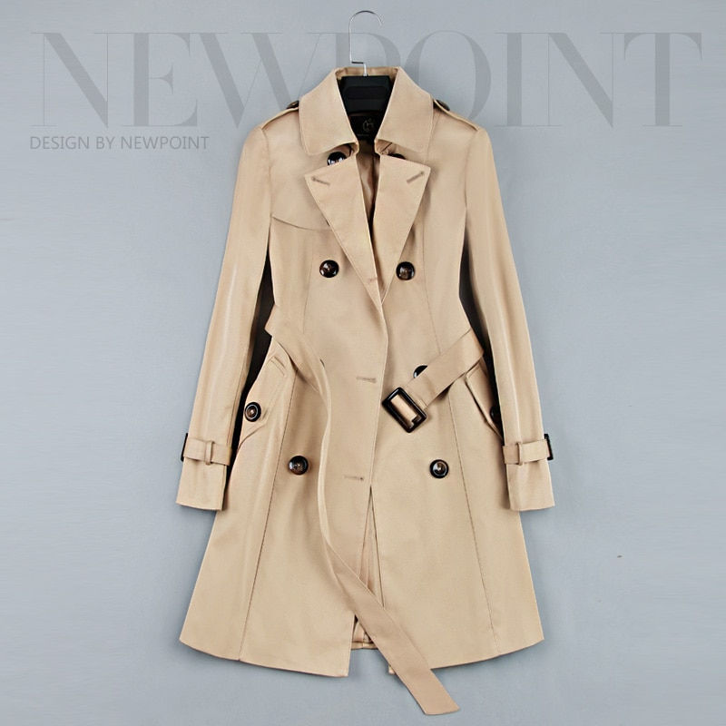 Thumbnail: 2022 New Fashion Double Breasted Mid-long Trench Coat Women