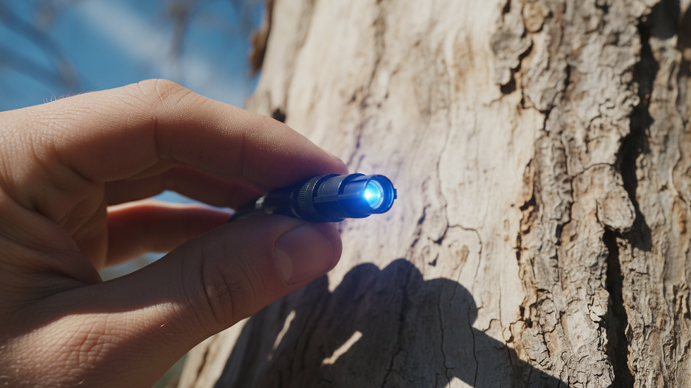 Close-up view of a fiber-optic cable connector glowing with blue light