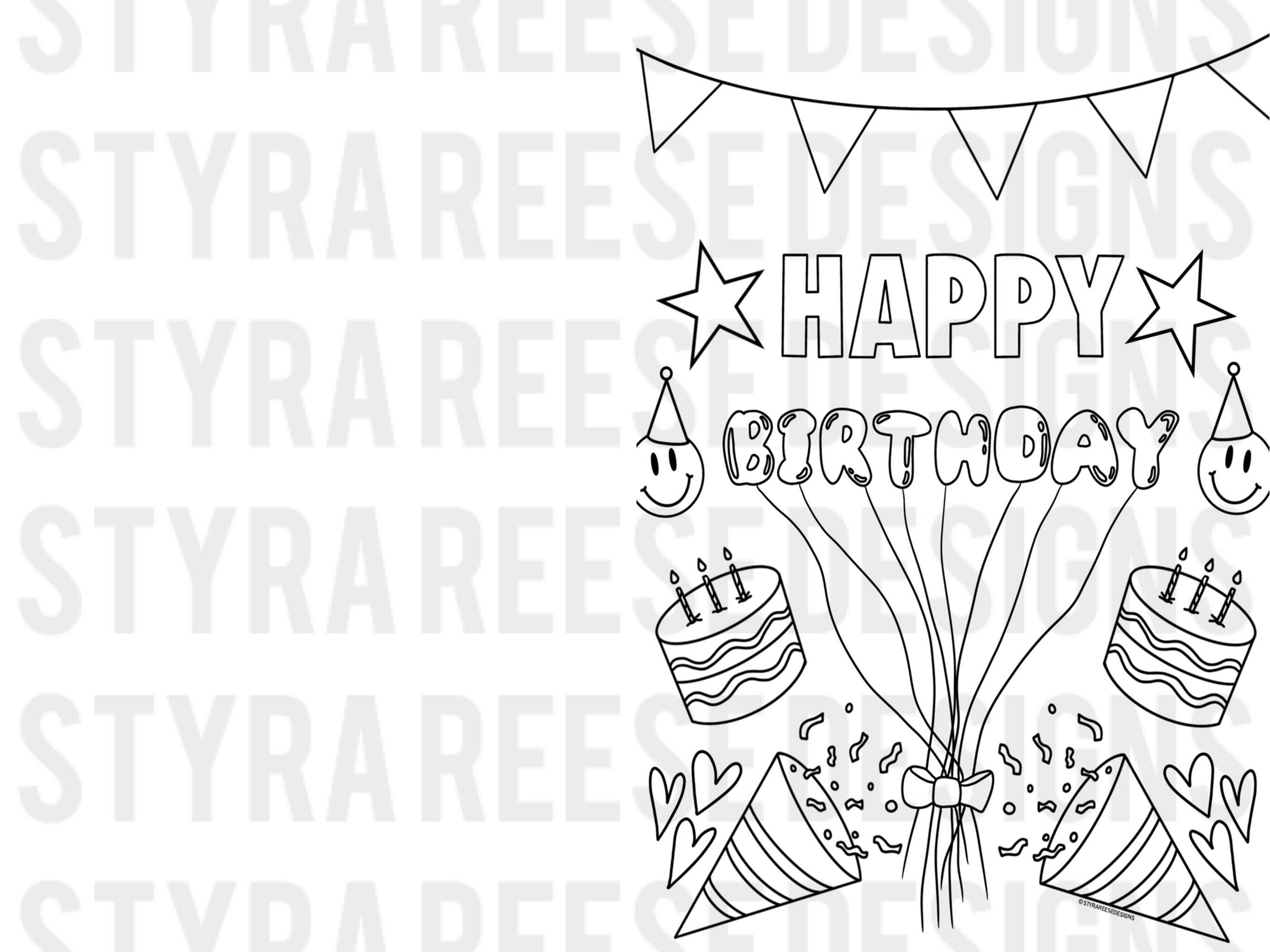 happy birthday HALF PAGE DIY CARD coloring sheet