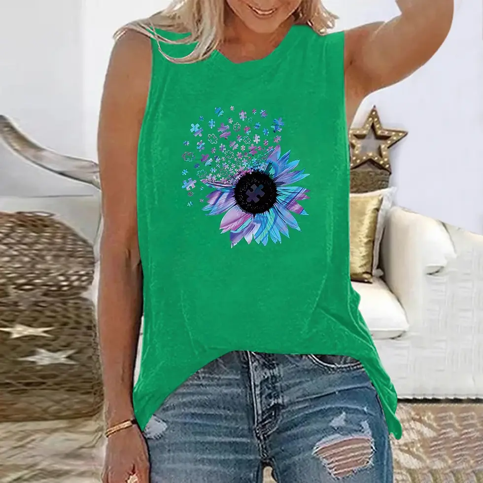 Thumbnail: Seeyoushy Purple Sunflower Print Casual Tee Shirt