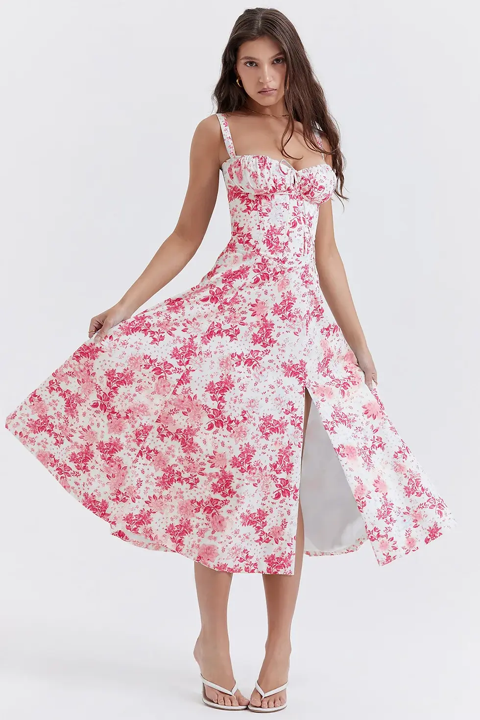 Thumbnail: French-Style Floral Split Suspender Dress for Women