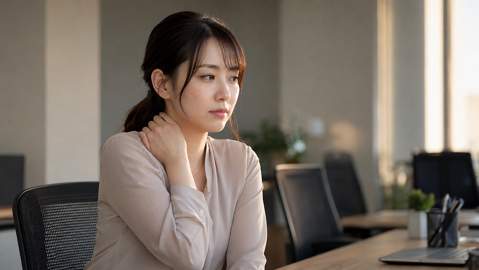 ストレスの自覚はないが顎と肩に緊張が残る女性|倉敷 円命堂